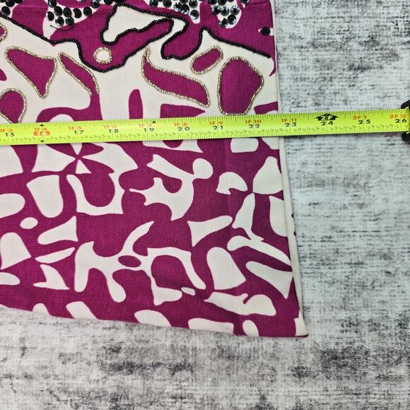 Chicos Cardigan Sweater Womens Size 1 Pink White Sequin Beaded Silk Blend V Neck - Picture 9 of 11